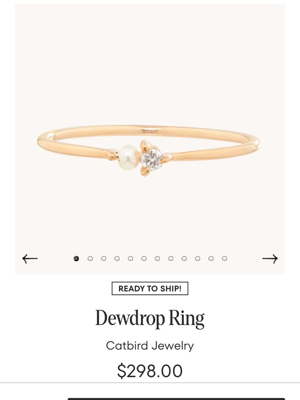 Catbird 14k Gold Dewdrop Ring Size 7